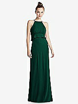 Front View Thumbnail - Hunter Green Bias Ruffle Empire Waist Halter Maxi Dress with Adjustable Straps