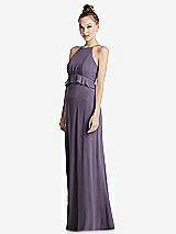 Side View Thumbnail - Lavender Bias Ruffle Empire Waist Halter Maxi Dress with Adjustable Straps