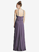 Rear View Thumbnail - Lavender Bias Ruffle Empire Waist Halter Maxi Dress with Adjustable Straps