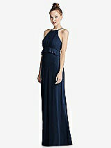 Side View Thumbnail - Midnight Navy Bias Ruffle Empire Waist Halter Maxi Dress with Adjustable Straps