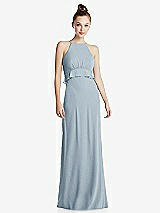 Front View Thumbnail - Mist Bias Ruffle Empire Waist Halter Maxi Dress with Adjustable Straps