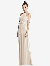Side View Thumbnail - Oat Bias Ruffle Empire Waist Halter Maxi Dress with Adjustable Straps