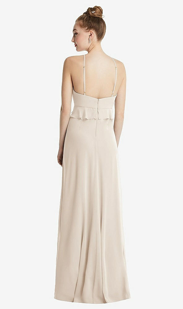 Back View - Oat Bias Ruffle Empire Waist Halter Maxi Dress with Adjustable Straps
