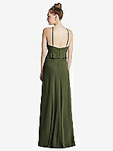 Rear View Thumbnail - Olive Green Bias Ruffle Empire Waist Halter Maxi Dress with Adjustable Straps