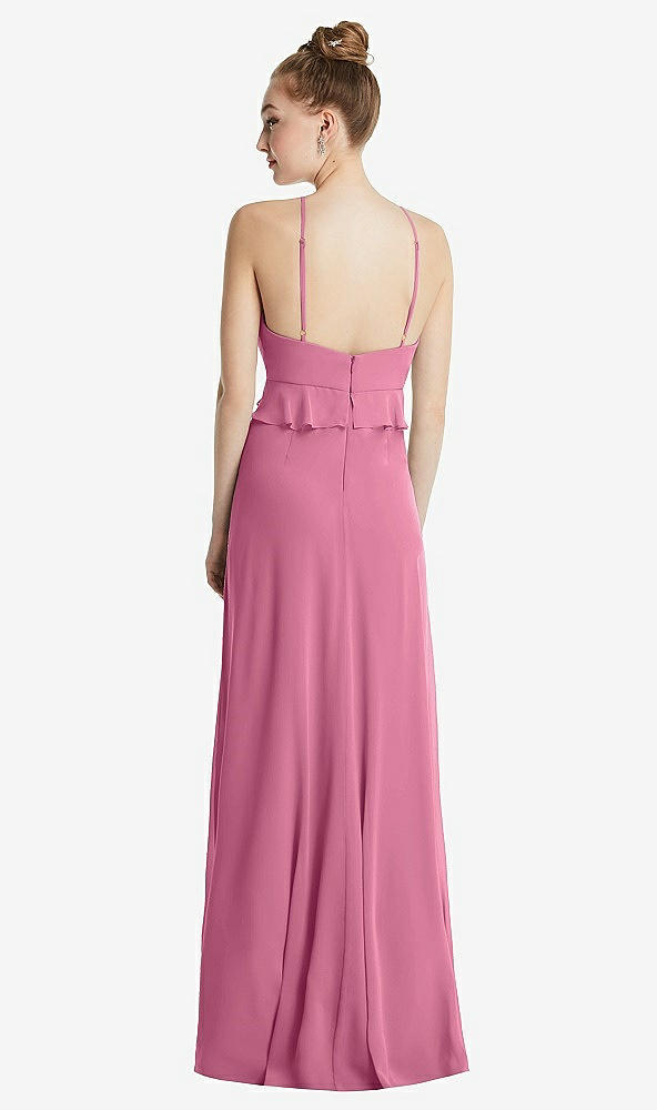 Back View - Orchid Pink Bias Ruffle Empire Waist Halter Maxi Dress with Adjustable Straps