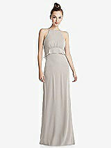 Front View Thumbnail - Oyster Bias Ruffle Empire Waist Halter Maxi Dress with Adjustable Straps