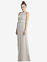 Side View Thumbnail - Oyster Bias Ruffle Empire Waist Halter Maxi Dress with Adjustable Straps