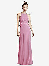 Front View Thumbnail - Powder Pink Bias Ruffle Empire Waist Halter Maxi Dress with Adjustable Straps
