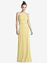 Front View Thumbnail - Pale Yellow Bias Ruffle Empire Waist Halter Maxi Dress with Adjustable Straps