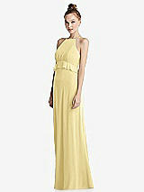 Side View Thumbnail - Pale Yellow Bias Ruffle Empire Waist Halter Maxi Dress with Adjustable Straps