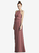 Side View Thumbnail - Rosewood Bias Ruffle Empire Waist Halter Maxi Dress with Adjustable Straps