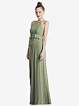 Side View Thumbnail - Sage Bias Ruffle Empire Waist Halter Maxi Dress with Adjustable Straps