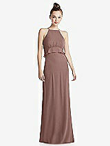 Front View Thumbnail - Sienna Bias Ruffle Empire Waist Halter Maxi Dress with Adjustable Straps