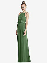 Side View Thumbnail - Vineyard Green Bias Ruffle Empire Waist Halter Maxi Dress with Adjustable Straps