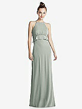 Front View Thumbnail - Willow Green Bias Ruffle Empire Waist Halter Maxi Dress with Adjustable Straps