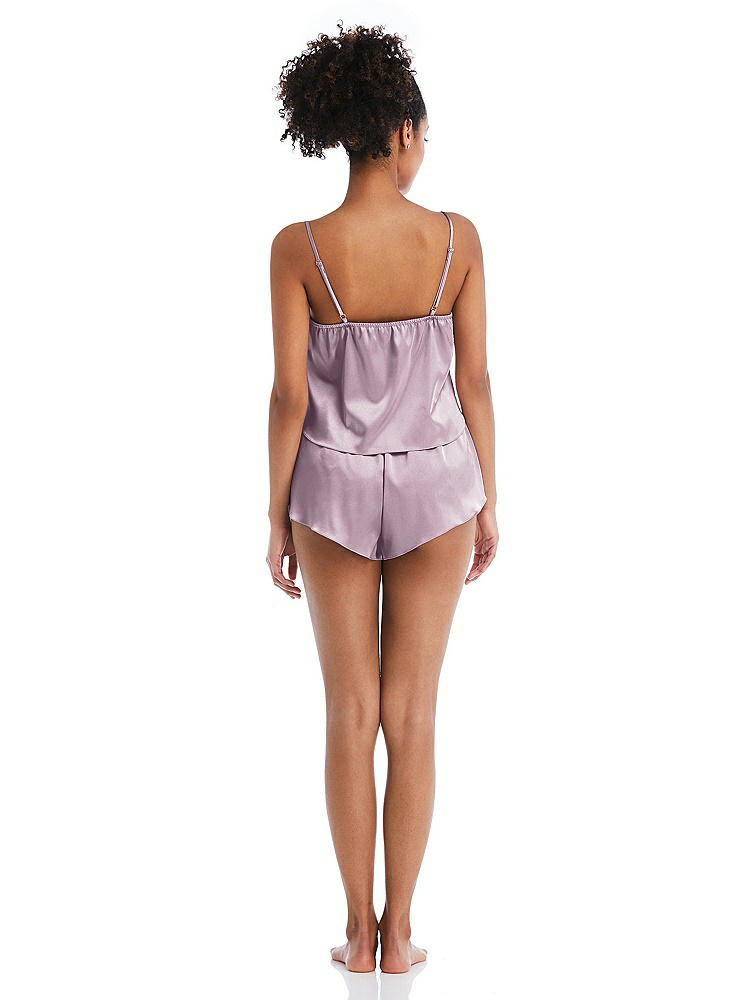 Back View - Suede Rose Satin Lounge Shorts with Pockets - Kat
