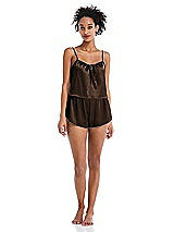 Front View Thumbnail - Espresso Satin Lounge Shorts with Pockets - Kat