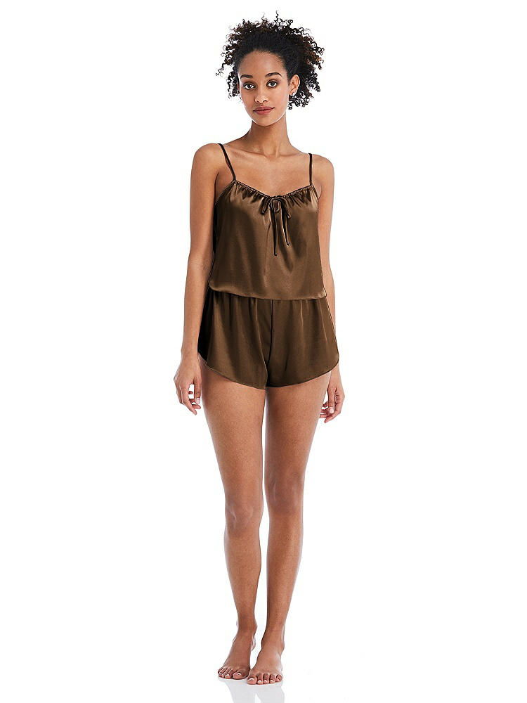 Front View - Latte Satin Lounge Shorts with Pockets - Kat