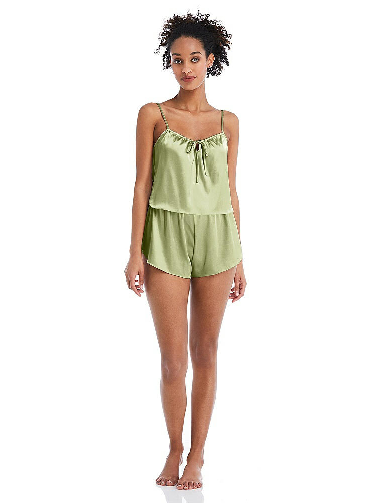 Front View - Mint Satin Lounge Shorts with Pockets - Kat