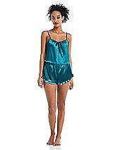 Front View Thumbnail - Oasis Satin Ruffle-Trimmed Lounge Shorts with Pockets - Cali