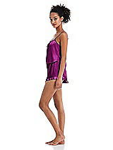 Side View Thumbnail - Persian Plum Satin Ruffle-Trimmed Lounge Shorts with Pockets - Cali