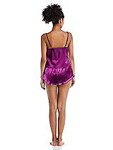 Rear View Thumbnail - Persian Plum Satin Ruffle-Trimmed Lounge Shorts with Pockets - Cali