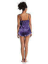 Rear View Thumbnail - Regalia - PANTONE Ultra Violet Satin Ruffle-Trimmed Lounge Shorts with Pockets - Cali