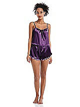 Front View Thumbnail - African Violet Satin Ruffle-Trimmed Lounge Shorts with Pockets - Cali