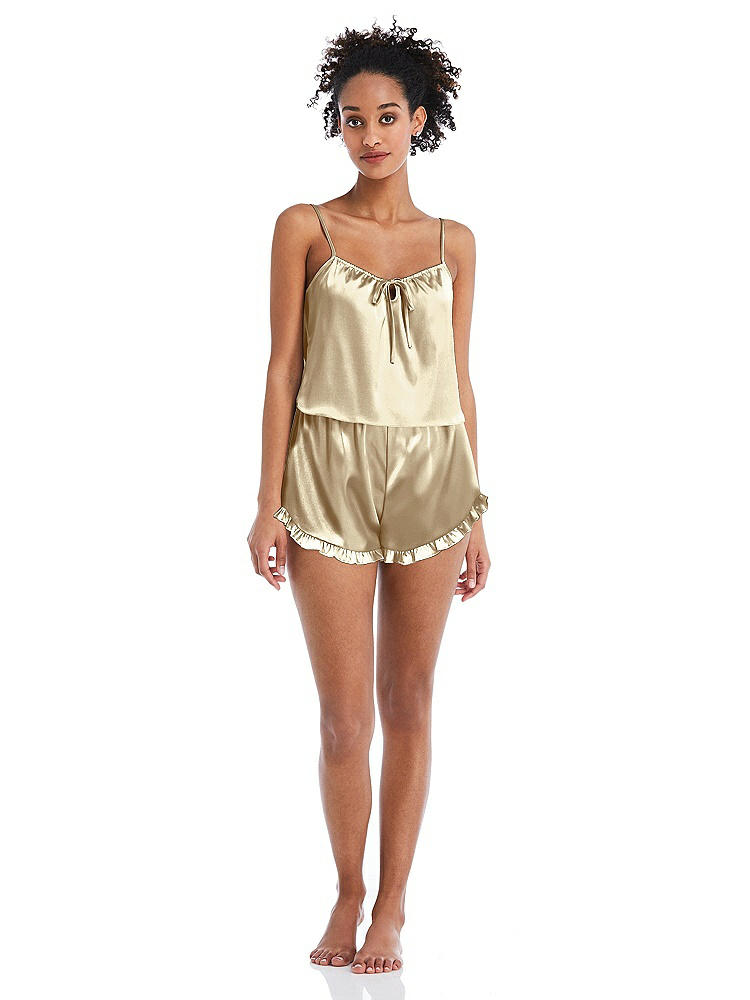 Front View - Banana Satin Ruffle-Trimmed Lounge Shorts with Pockets - Cali