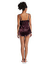 Rear View Thumbnail - Bordeaux Satin Ruffle-Trimmed Lounge Shorts with Pockets - Cali