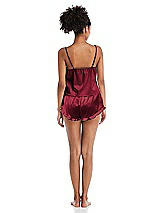 Rear View Thumbnail - Burgundy Satin Ruffle-Trimmed Lounge Shorts with Pockets - Cali