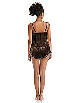 Rear View Thumbnail - Espresso Satin Ruffle-Trimmed Lounge Shorts with Pockets - Cali