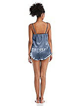 Rear View Thumbnail - Larkspur Blue Satin Ruffle-Trimmed Lounge Shorts with Pockets - Cali
