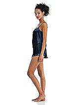 Side View Thumbnail - Midnight Navy Satin Ruffle-Trimmed Lounge Shorts with Pockets - Cali