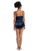 Rear View Thumbnail - Midnight Navy Satin Ruffle-Trimmed Lounge Shorts with Pockets - Cali
