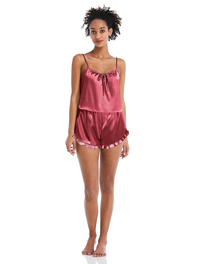 Front View - Nectar Satin Ruffle-Trimmed Lounge Shorts with Pockets - Cali