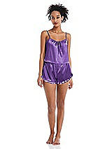 Front View Thumbnail - Pansy Satin Ruffle-Trimmed Lounge Shorts with Pockets - Cali