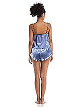Rear View Thumbnail - Periwinkle - PANTONE Serenity Satin Ruffle-Trimmed Lounge Shorts with Pockets - Cali