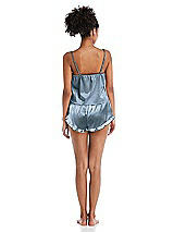 Rear View Thumbnail - Slate Satin Ruffle-Trimmed Lounge Shorts with Pockets - Cali