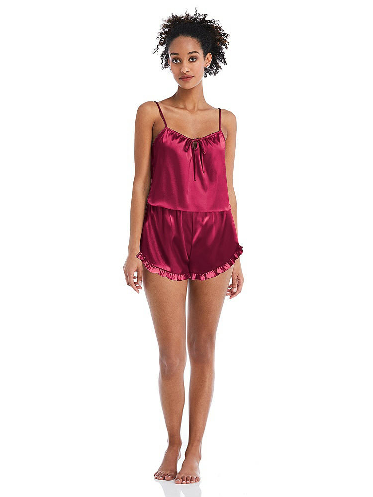 Front View - Valentine Satin Ruffle-Trimmed Lounge Shorts with Pockets - Cali