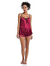 Front View Thumbnail - Valentine Satin Ruffle-Trimmed Lounge Shorts with Pockets - Cali