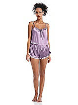 Front View Thumbnail - Wood Violet Satin Ruffle-Trimmed Lounge Shorts with Pockets - Cali