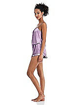 Side View Thumbnail - Wood Violet Satin Ruffle-Trimmed Lounge Shorts with Pockets - Cali
