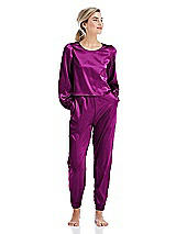 Front View Thumbnail - Persian Plum Satin Joggers with Pockets - Mica