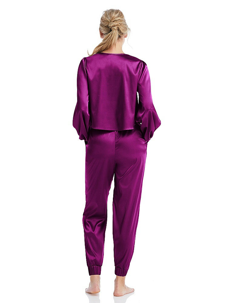 Back View - Persian Plum Satin Joggers with Pockets - Mica