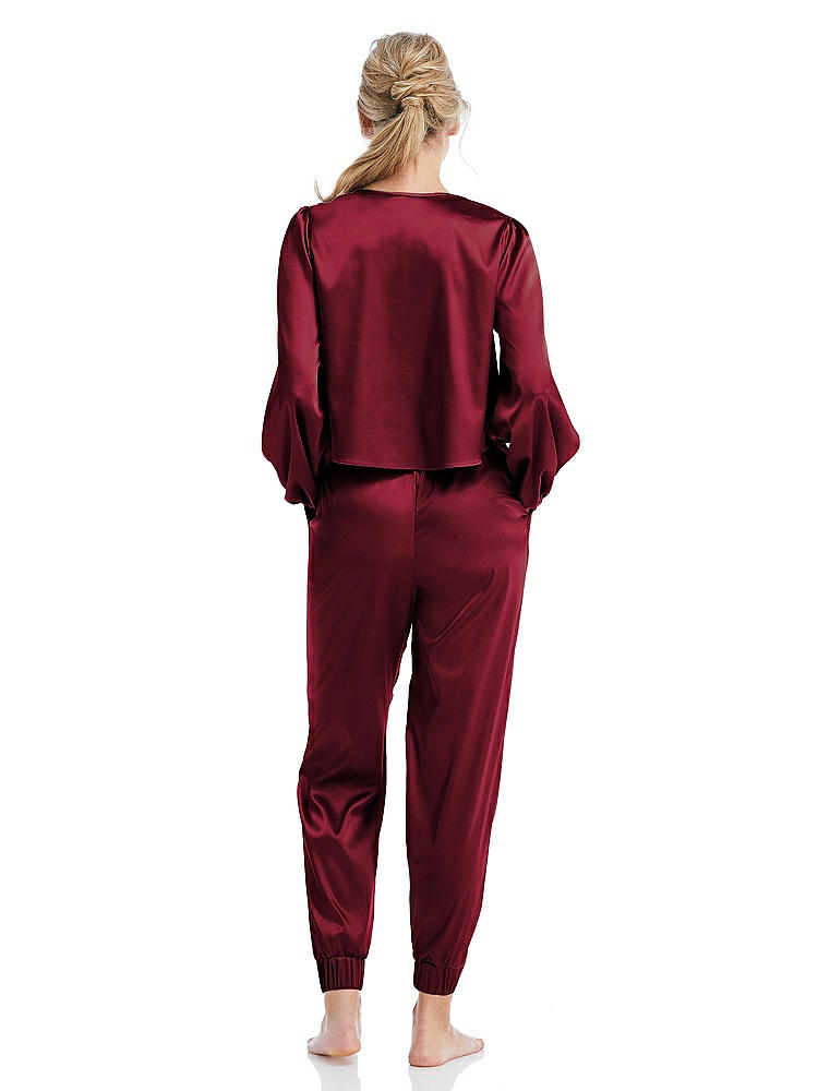 Back View - Burgundy Satin Joggers with Pockets - Mica