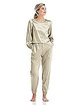 Front View Thumbnail - Champagne Satin Joggers with Pockets - Mica