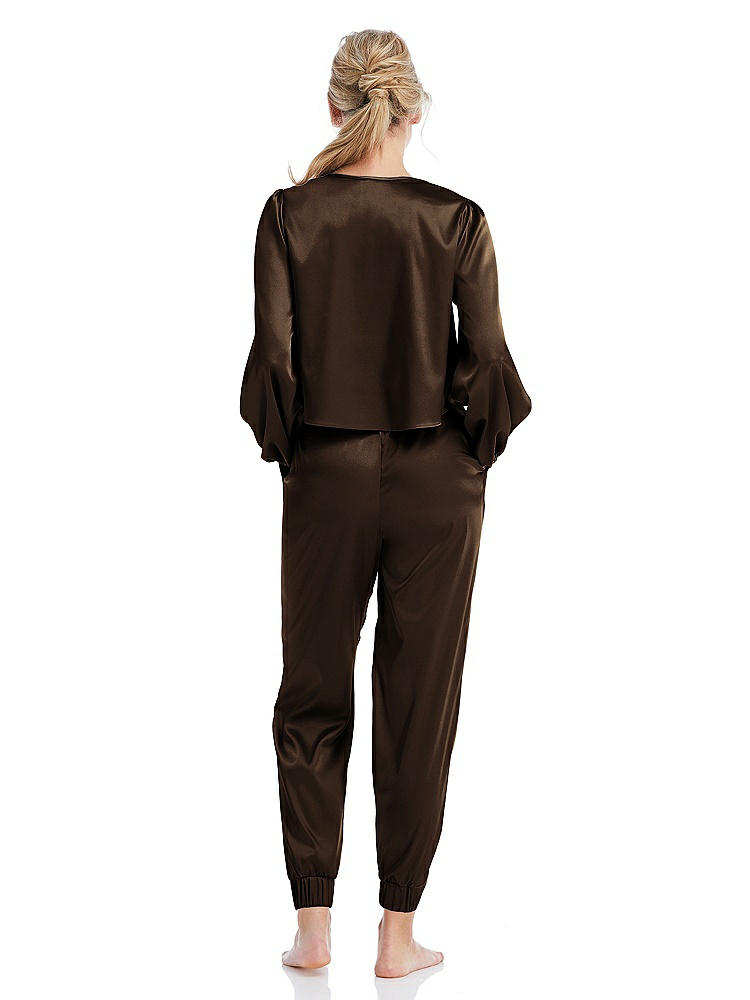 Back View - Espresso Satin Joggers with Pockets - Mica