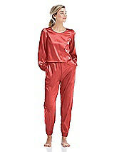 Front View Thumbnail - Perfect Coral Satin Joggers with Pockets - Mica