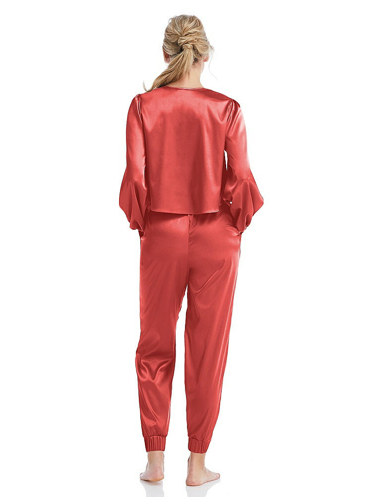 Back View - Perfect Coral Satin Joggers with Pockets - Mica